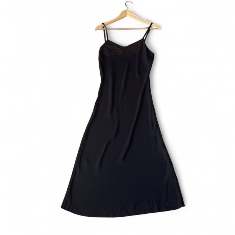 Romantic Goth Long Black Sheer Slip Dress Size 34* Spaghetti Strap V-neck - Picture 2 of 8